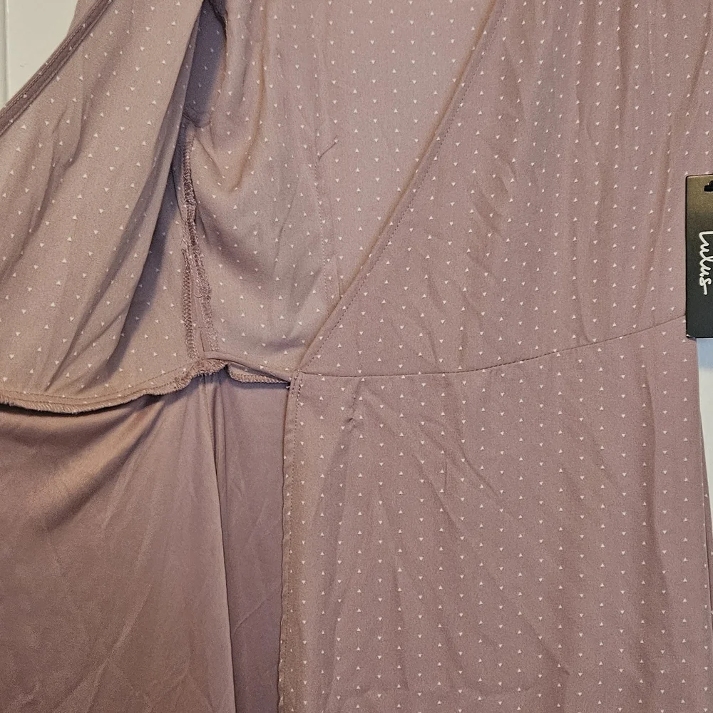 Lulu's Mauve Dot Wrap Midi Dress Size S.